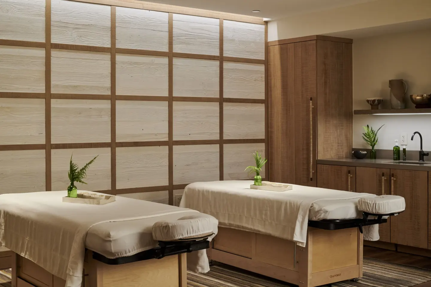 Spa treatment room with two massage tables at 1 Hotel Hanalei Bay.