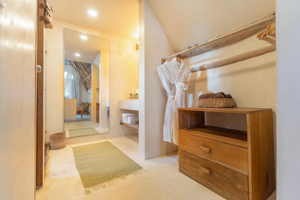 Walk-in closet and vanity area in a Junior Suite Oceanfront Top Level at Ahau Tulum