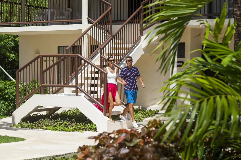Exterior walkway and stairs outside Superior Premium Level Rooms at Allegro Cozumel.