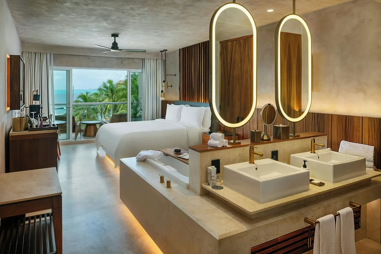 Deluxe Room with king bed, double vanity and balcony view at Almare, a Luxury Collection Resort, Isla Mujeres.