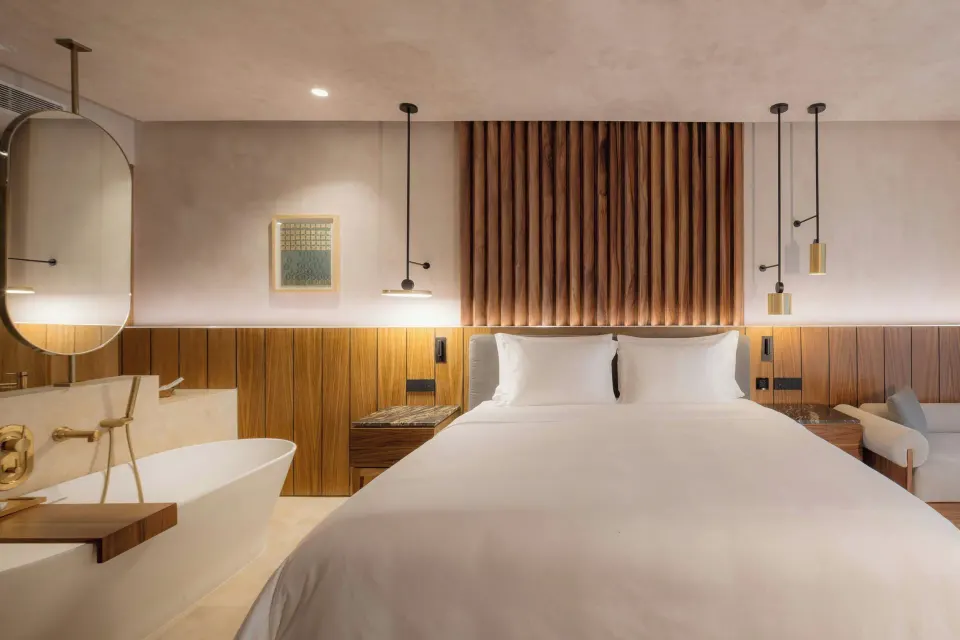 Deluxe Room with king bed and freestanding tub at Almare, a Luxury Collection Resort, Isla Mujeres.