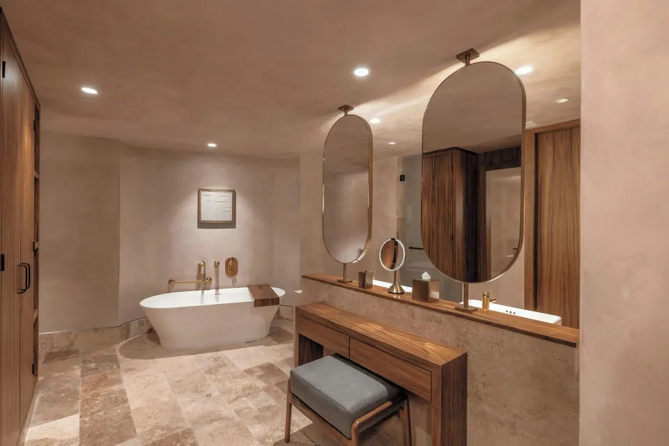 Grand Suite bathroom with soaking tub and double vanity at Almare, a Luxury Collection Resort, Isla Mujeres.