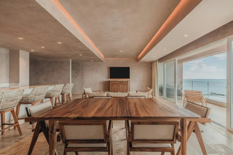 Oceanfront Presidential Suite dining and living area at Almare, a Luxury Collection Resort, Isla Mujeres.