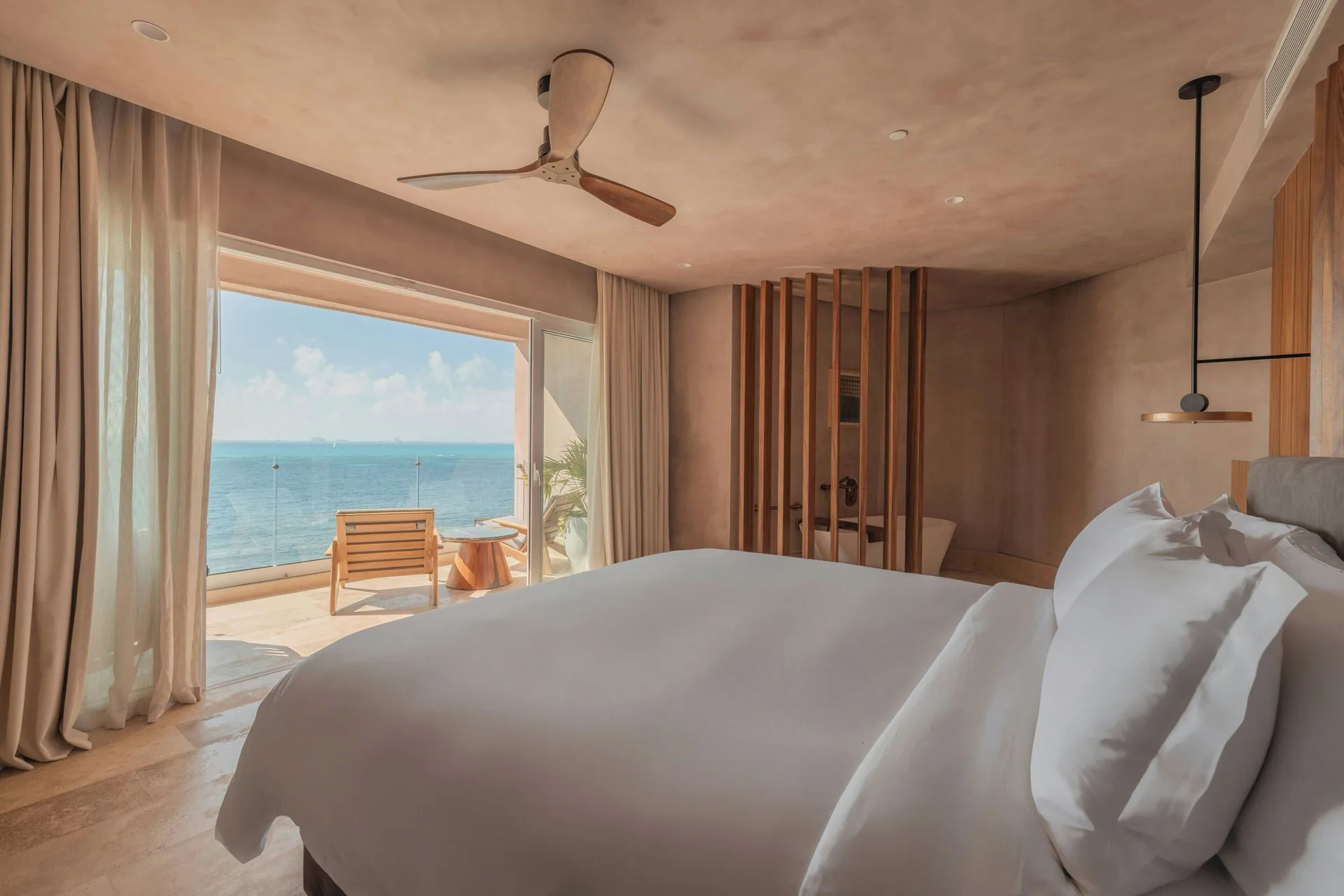 Oceanfront king bedroom in the Presidential Suite at Almare, a Luxury Collection Resort, Isla Mujeres.