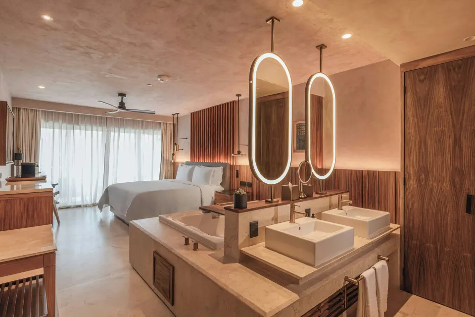 Standard Room Balcony at Almare, a Luxury Collection Resort, Isla Mujeres with king bed and vanity area