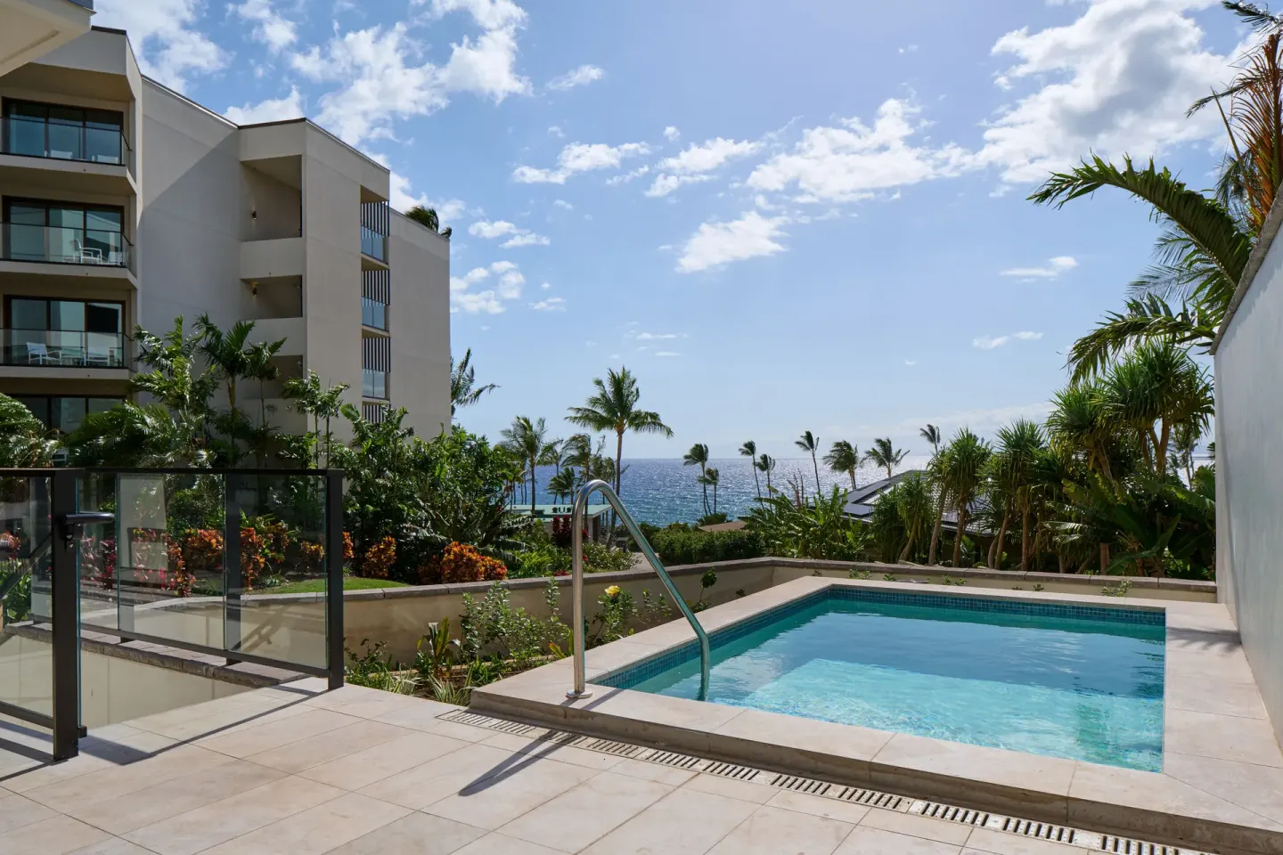 Small outdoor plunge pool with ocean view at Andaz Maui at Wailea Resort.