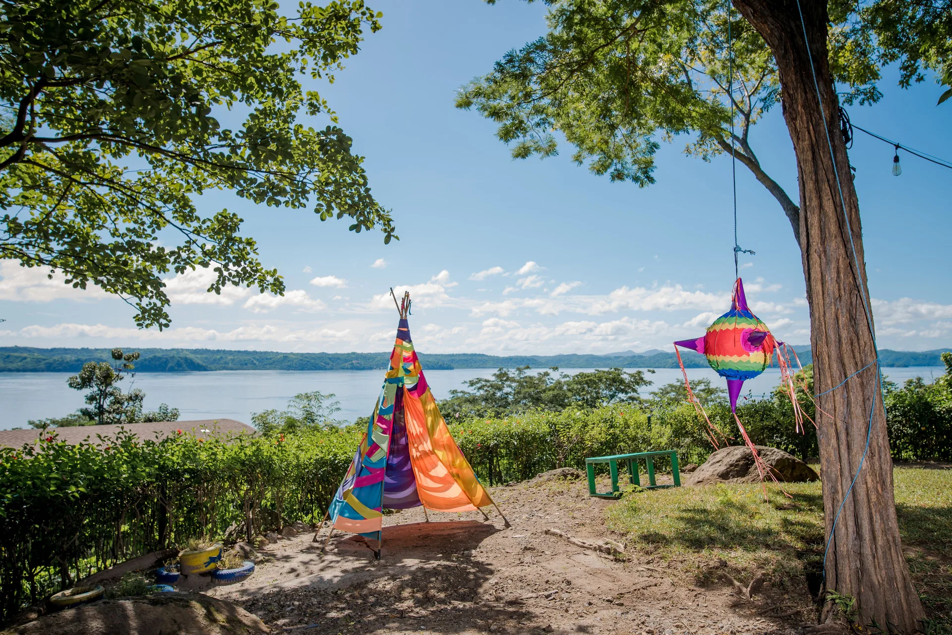 Colorful play tent and hanging piñata at Andaz Peninsula Papagayo Resort, Costa Rica.