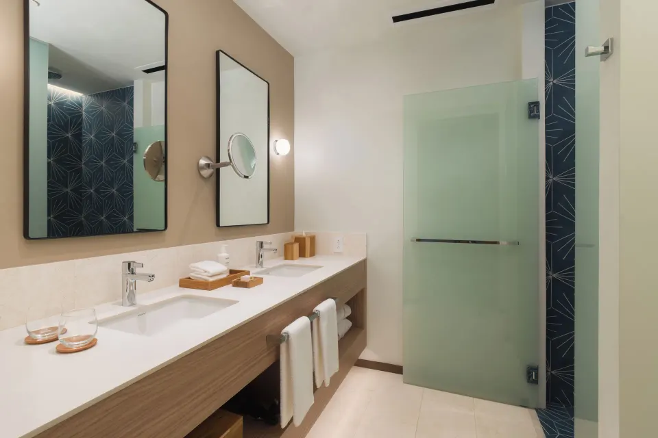 Double vanity bathroom in the 3 Bedroom Penthouse at Andaz Peninsula Papagayo Resort, Costa Rica.