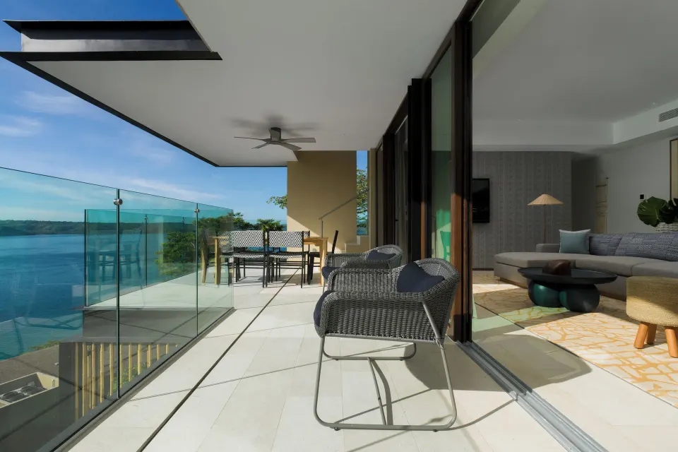 Furnished balcony outside the 3 Bedroom Penthouse at Andaz Peninsula Papagayo Resort, Costa Rica.