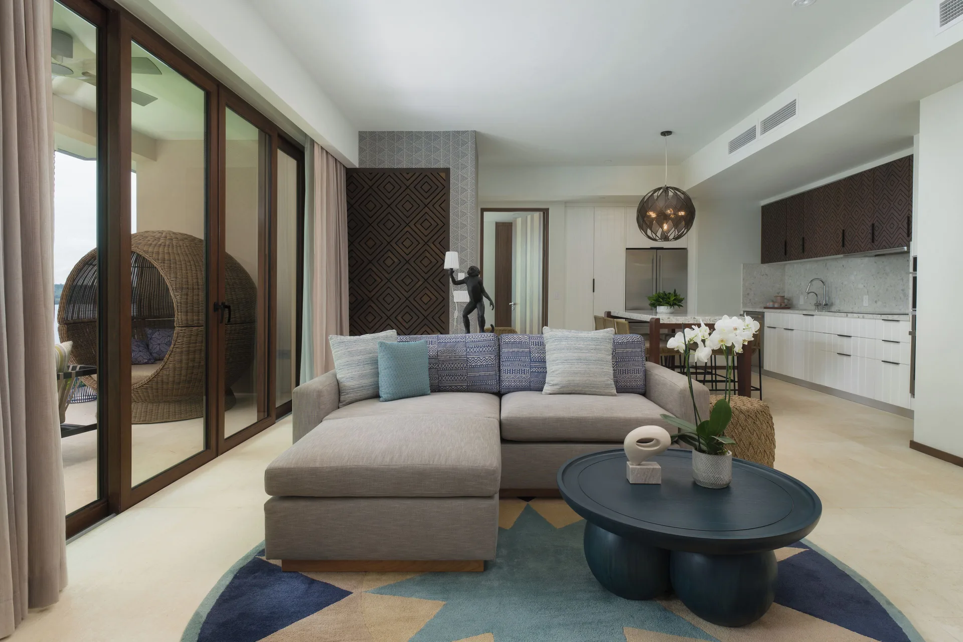 Villa 1 Bedroom living room and kitchen at Andaz Peninsula Papagayo Resort with modern design and residential feel in Guanacaste, Costa Rica.