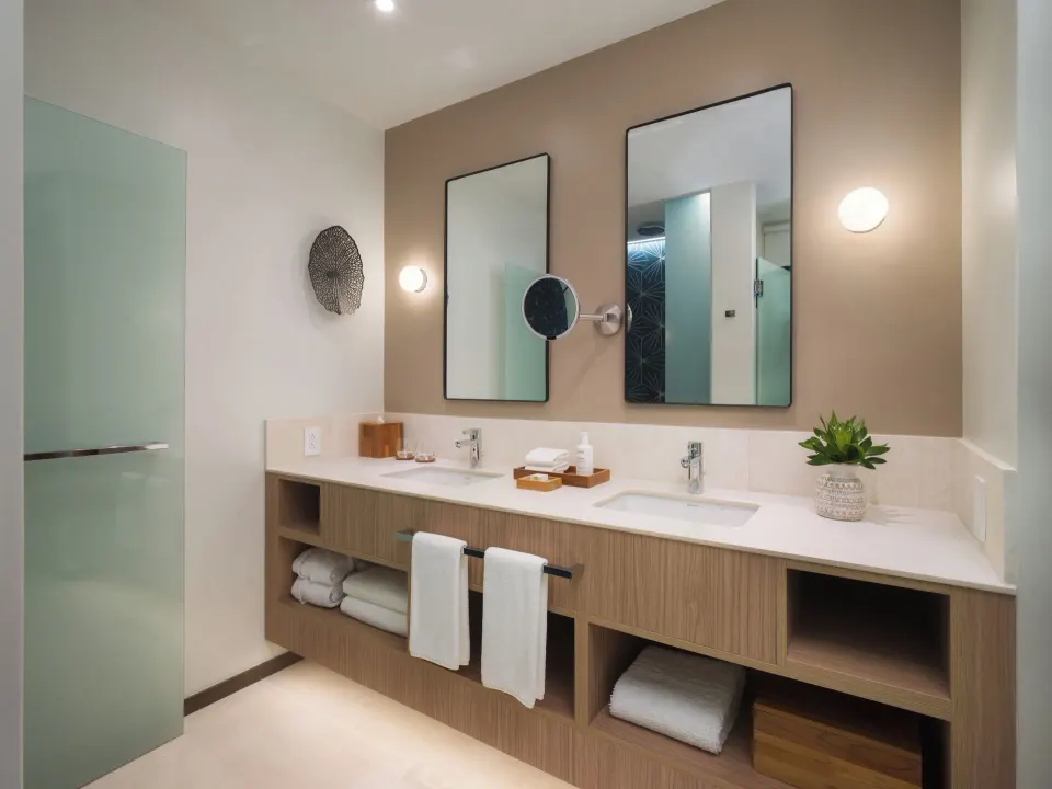 Villa bathroom with double vanity at Andaz Peninsula Papagayo Resort, Costa Rica.