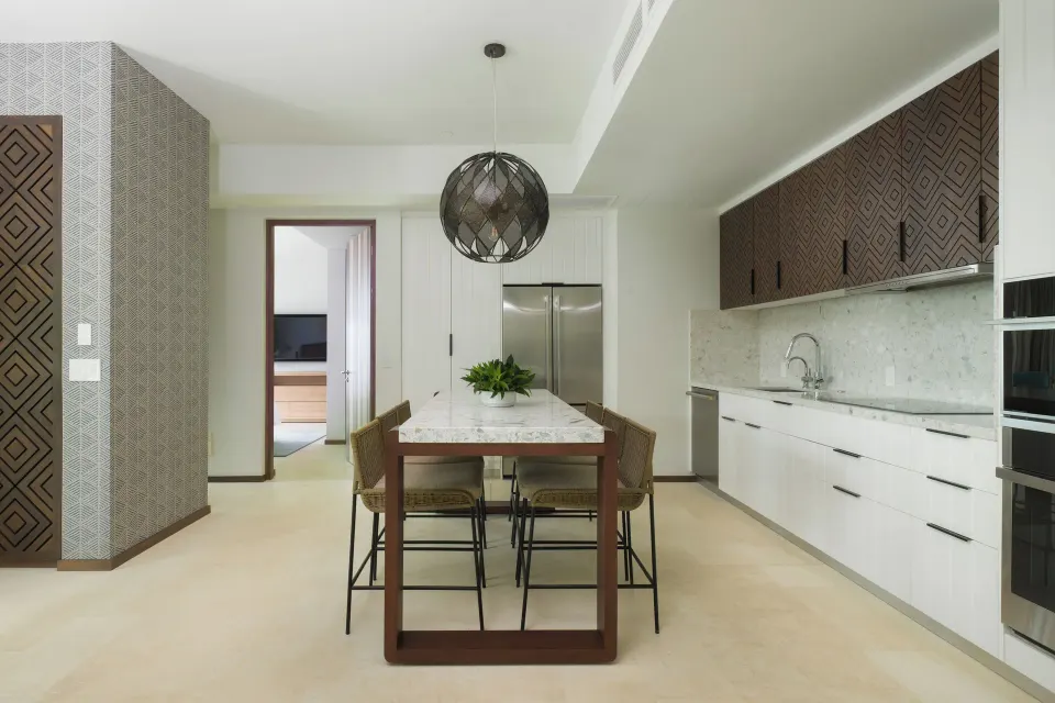 Villa kitchen with island seating at Andaz Peninsula Papagayo Resort, Costa Rica.