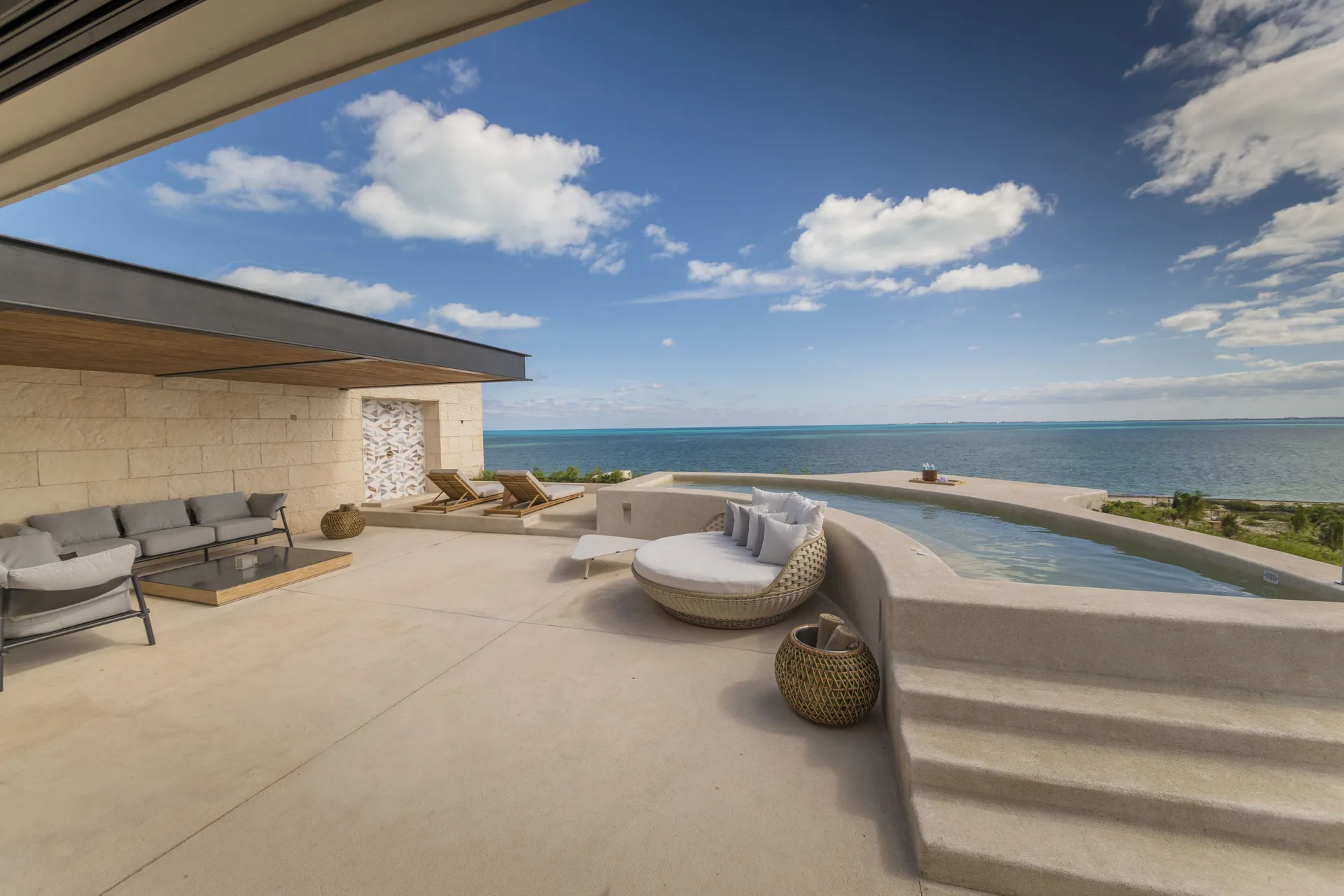 Inspira Master Suite Ocean Front terrace plunge pool at Atelier Playa Mujeres.