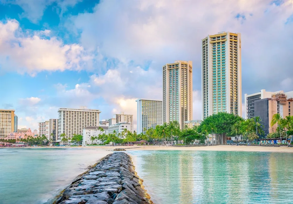 Hyatt Regency Waikiki Beach Resort & Spa twin tower hotel across from Waikiki Beach with ocean views and urban location.