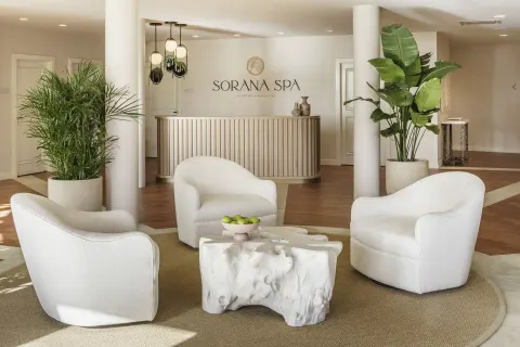 The Sorana Spa reception lounge at Aurora Anguilla Resort & Golf Club.