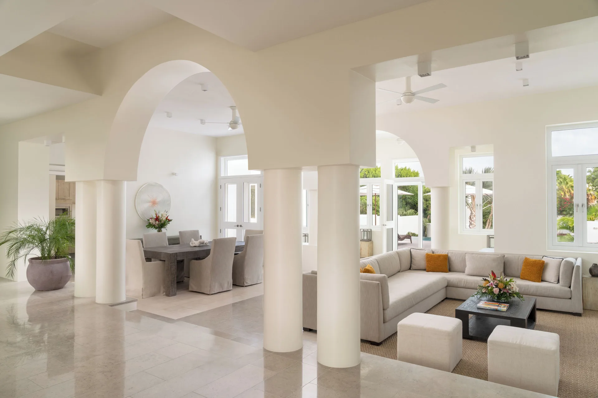 Open living area in the Five Bedroom Estate Home at Aurora Anguilla Resort & Golf Club.