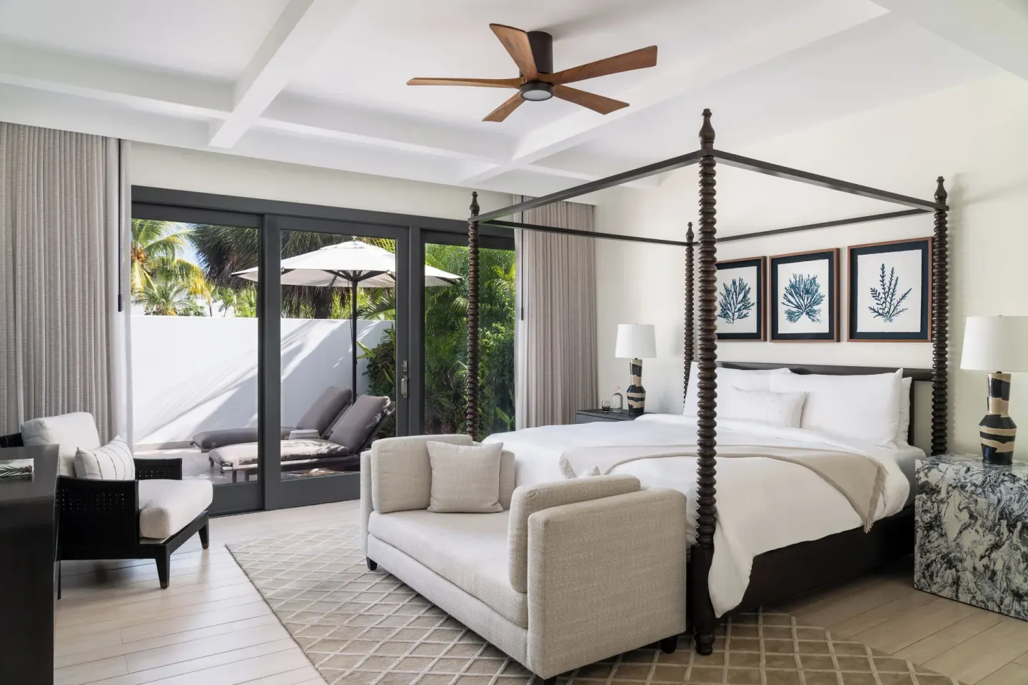 Five Bedroom Garden Villa four-poster king bedroom at Aurora Anguilla Resort & Golf Club.