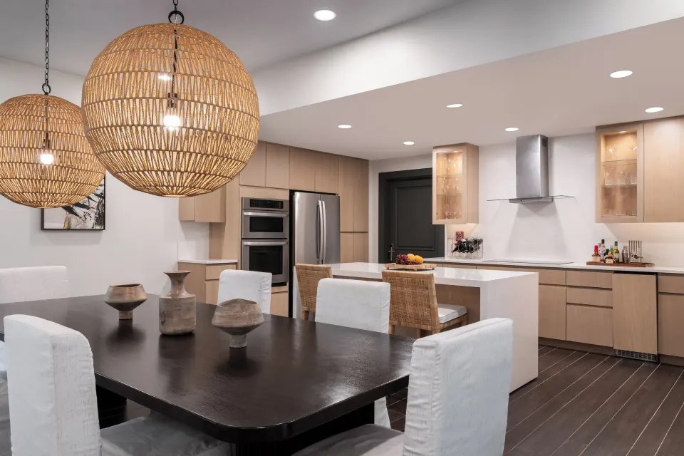 Five Bedroom Garden Villa kitchen and dining area at Aurora Anguilla Resort & Golf Club.