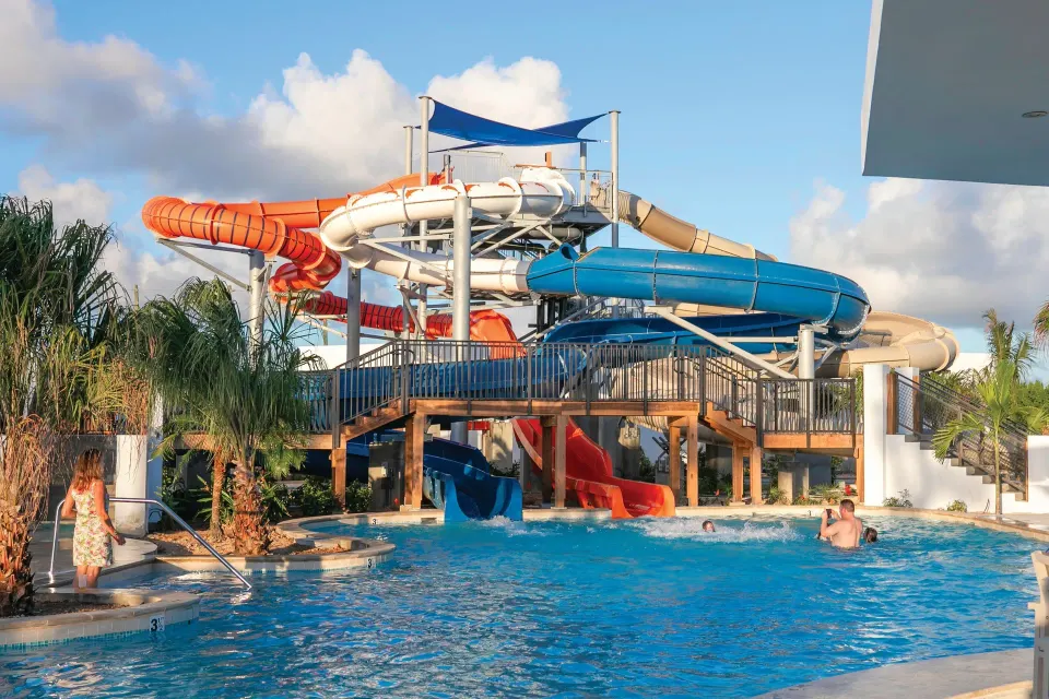 Pool and waterslides near Merrywing Tower at Aurora Anguilla Resort & Golf Club.