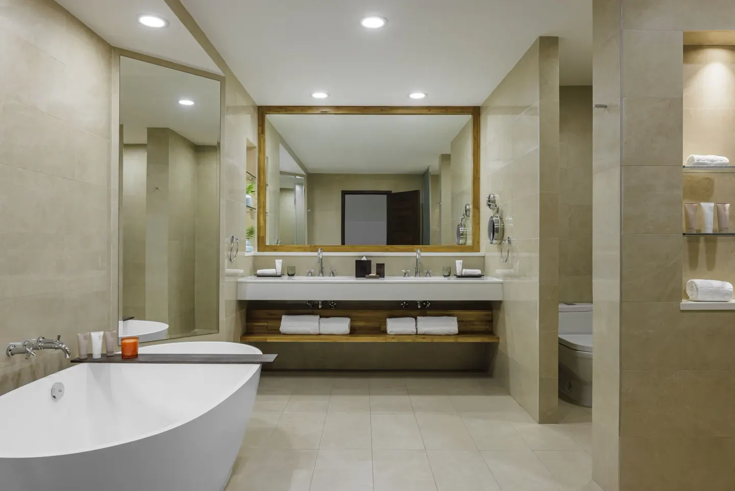 Bathroom in an Ocean View Deluxe Room at Merrywing Tower at Aurora Anguilla Resort & Golf Club.