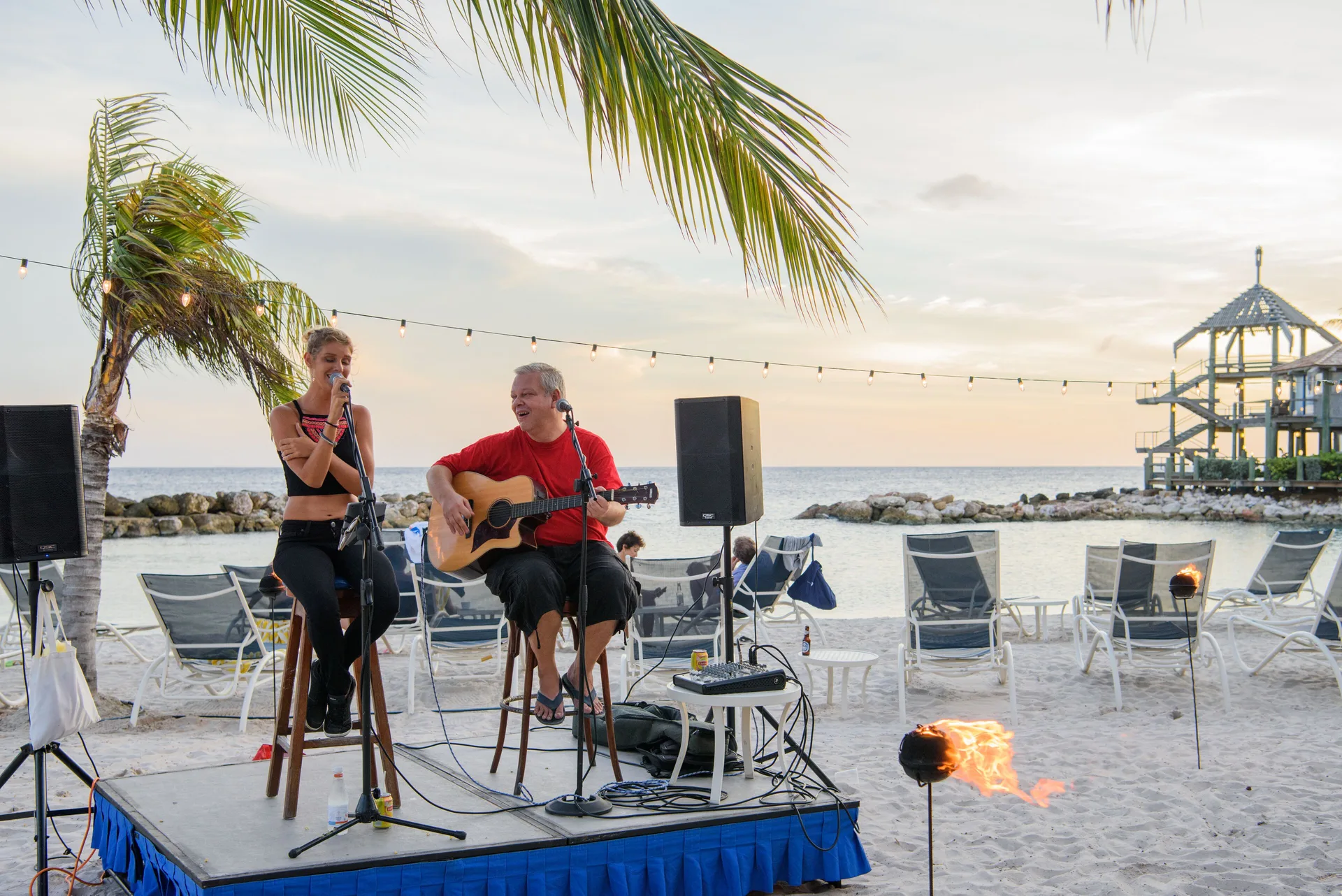 Live musicians performing on the beach at Avila Beach Hotel.