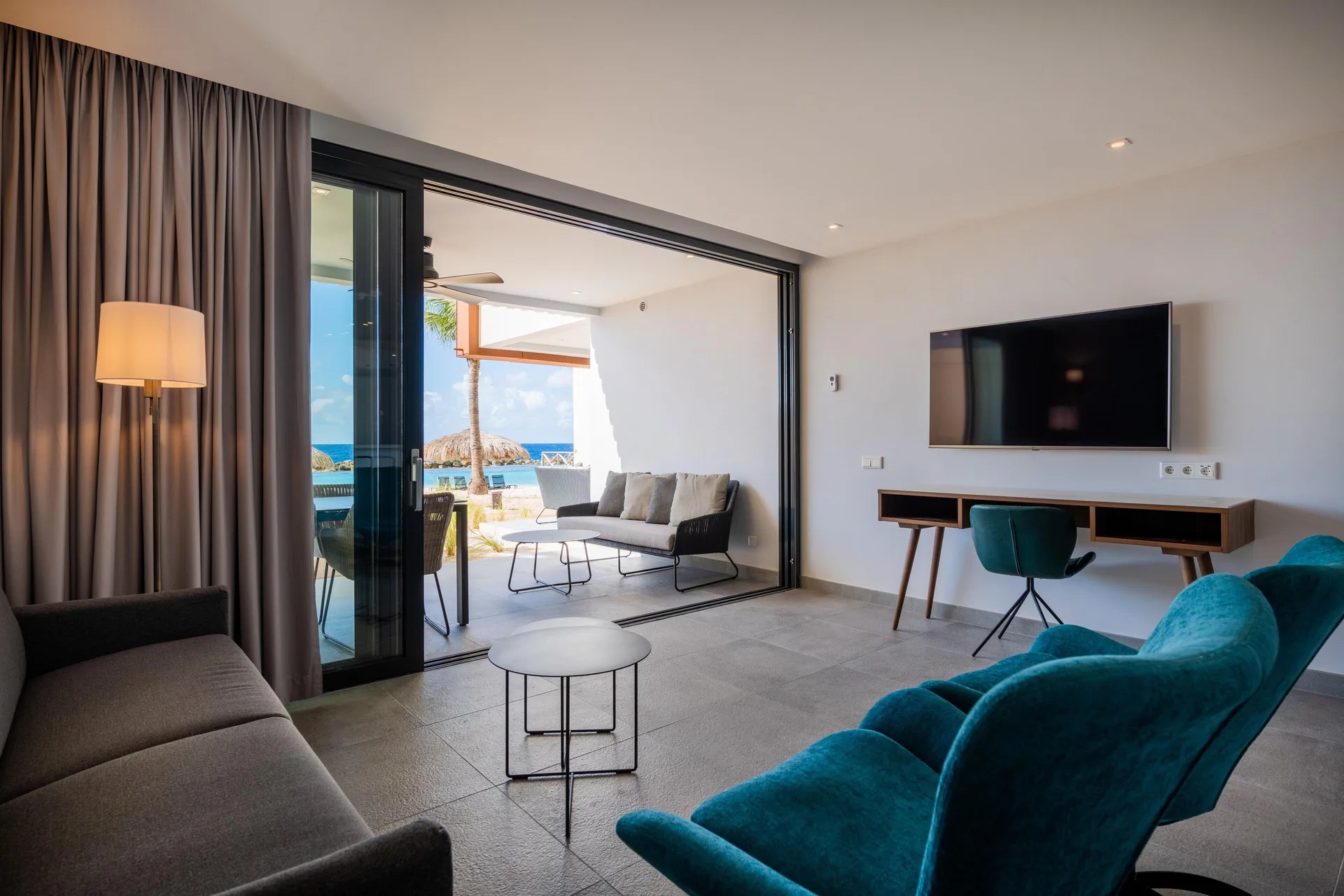 La Belle Alliance Apartment 2 Bedrooms at Avila Beach Hotel with ocean view living room and patio in Curaçao.