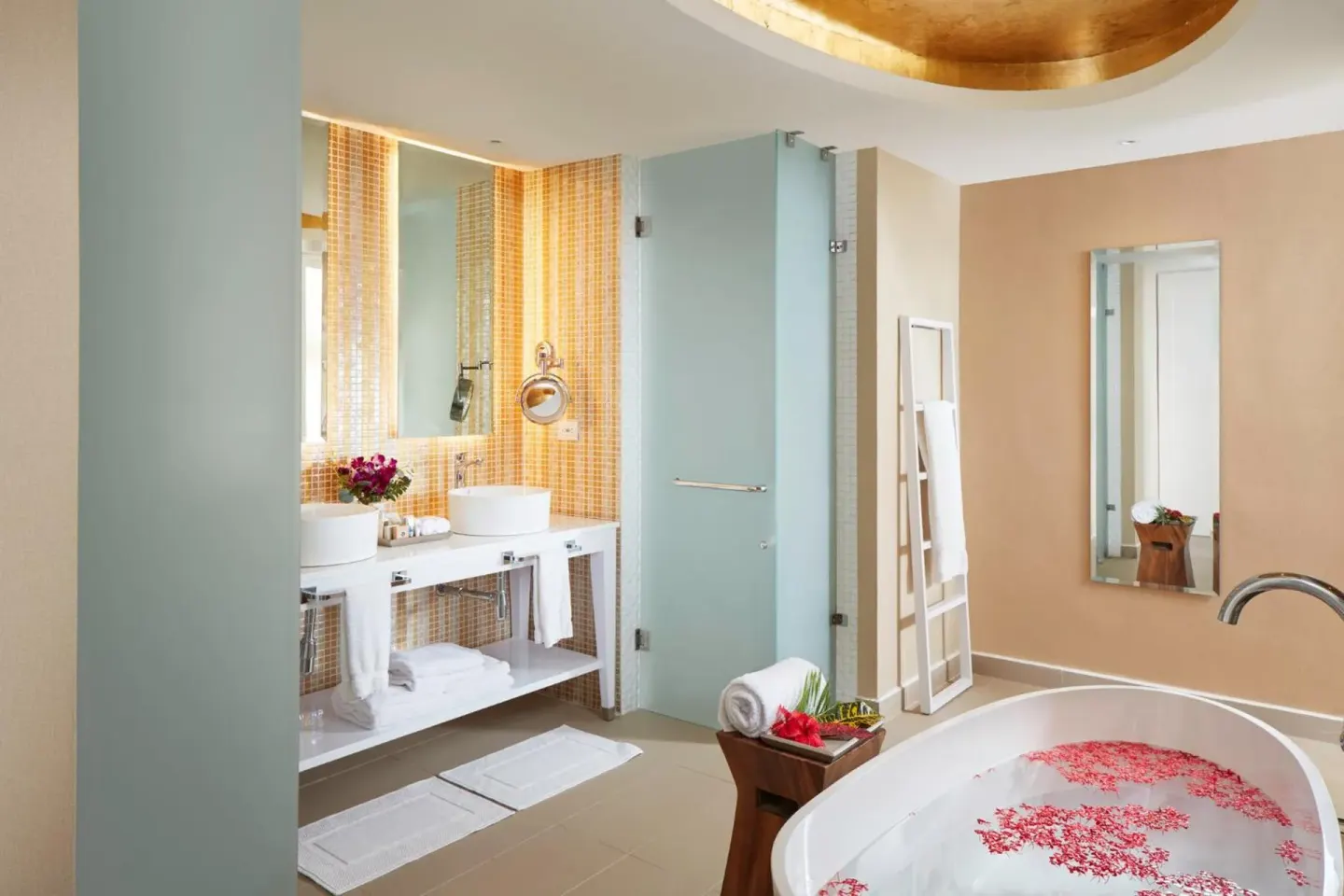 Spa-style bathroom with soaking tub and double vanity at Azul Beach Resort Negril.