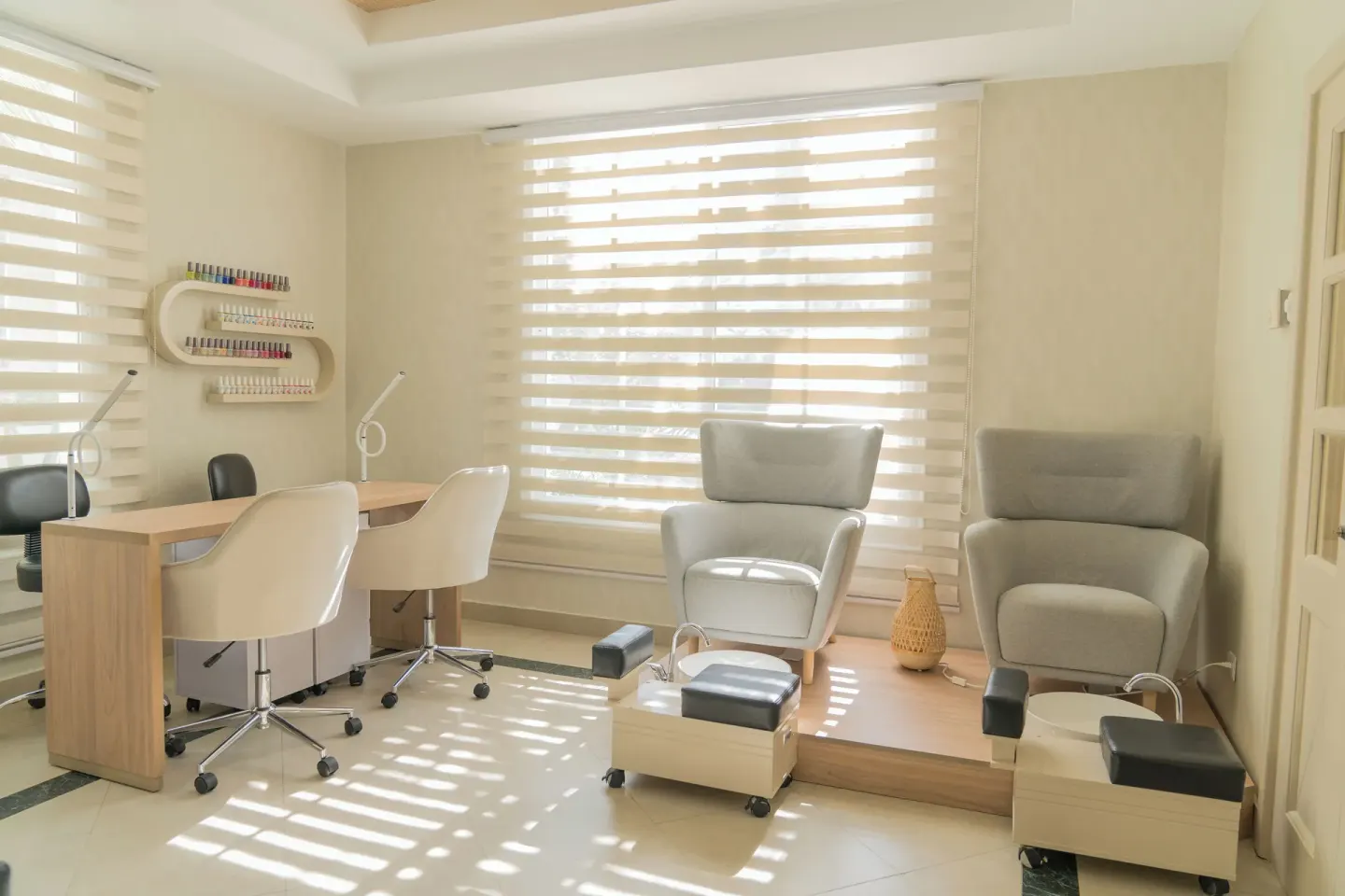 Nail salon chairs and pedicure stations in the spa at Bahia Principe Escape Ambar.