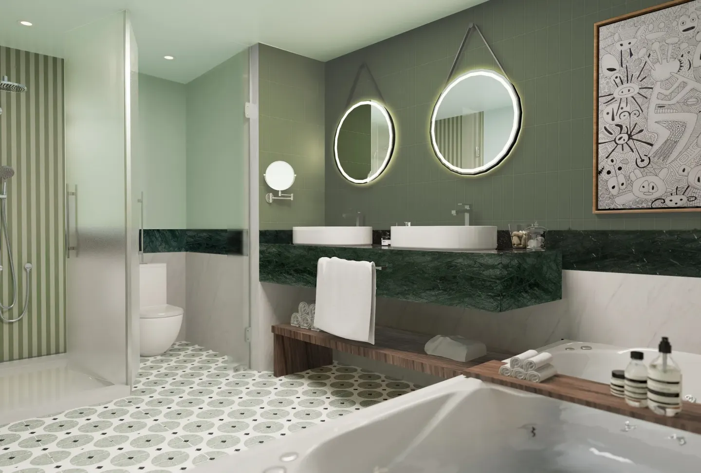 Junior Suite Deluxe Swim Up bathroom with tub and double vanity at Bahia Principe Explore Esmeralda.