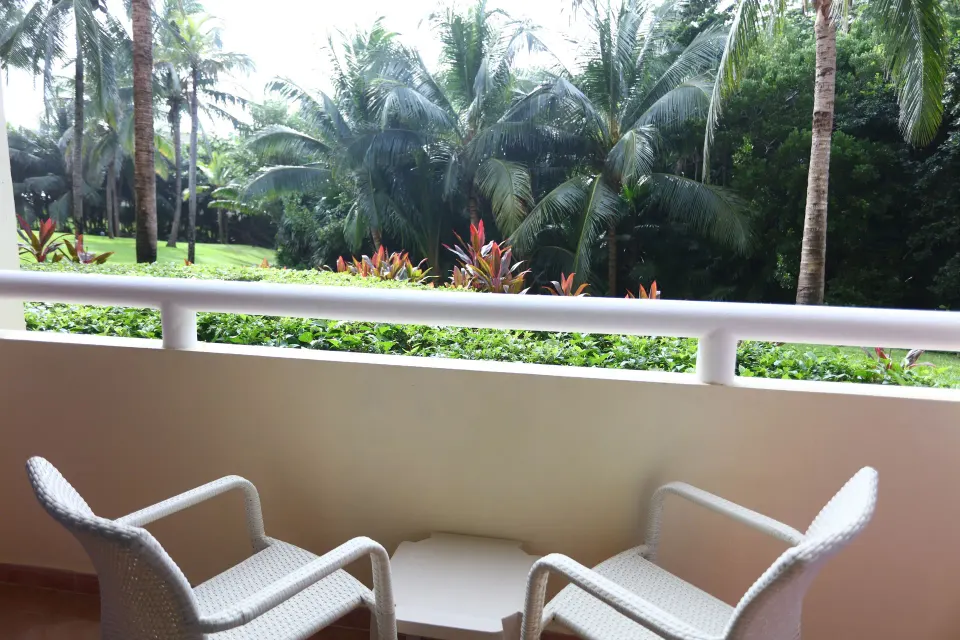 Balcony view over landscaped palms from a Junior Suite at Bahia Principe Luxury Akumal