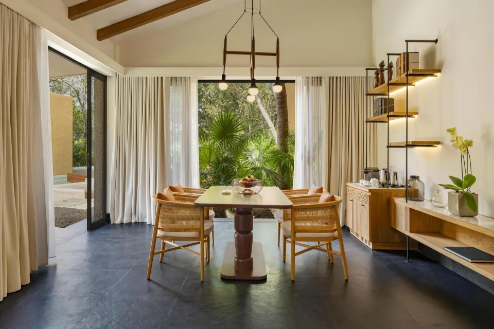 Dining area in the Serenity Two Bedroom Pool Villa at Banyan Tree Mayakoba.