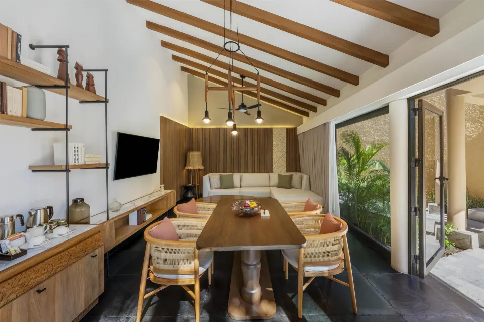 Wellbeing Sanctuary Pool Villa living and dining room at Banyan Tree Mayakoba.