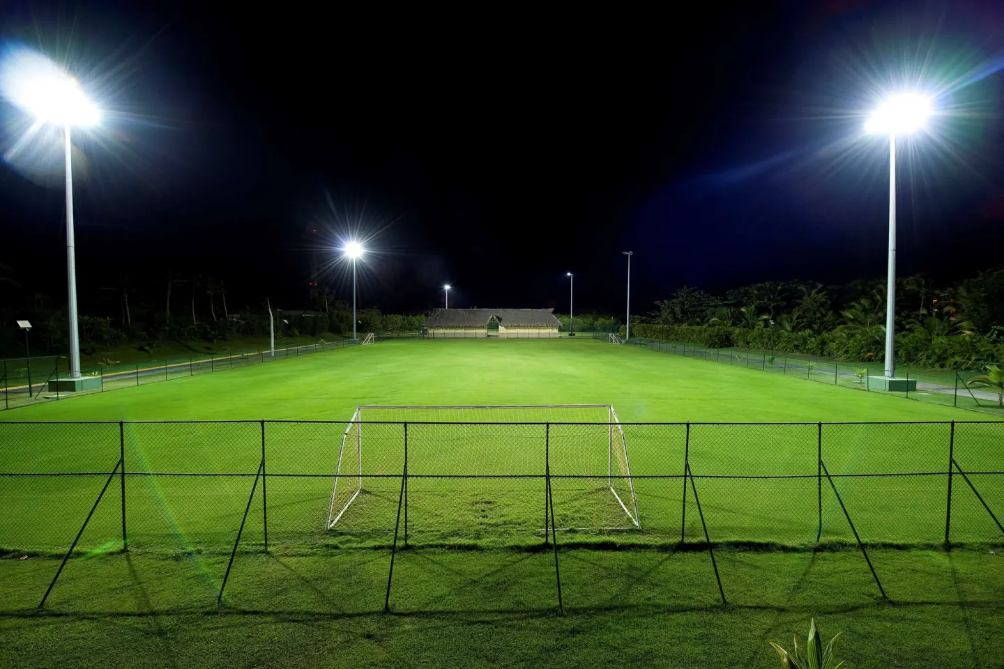 Floodlit soccer field at night at Barceló Bávaro Beach.