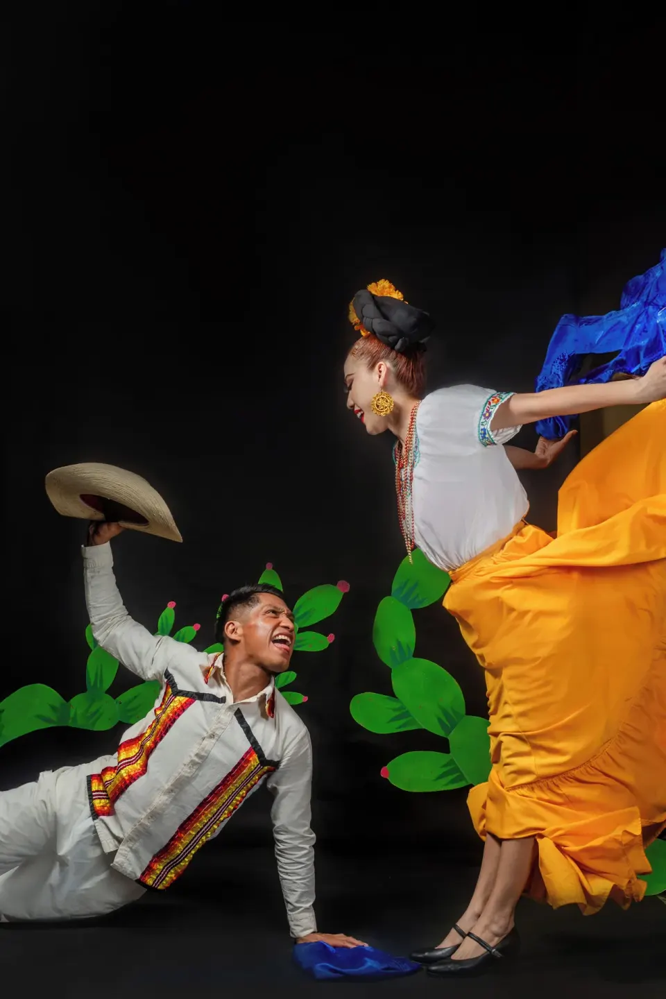 A folkloric dance pair performs with a flowing yellow skirt at Barceló Ixtapa.