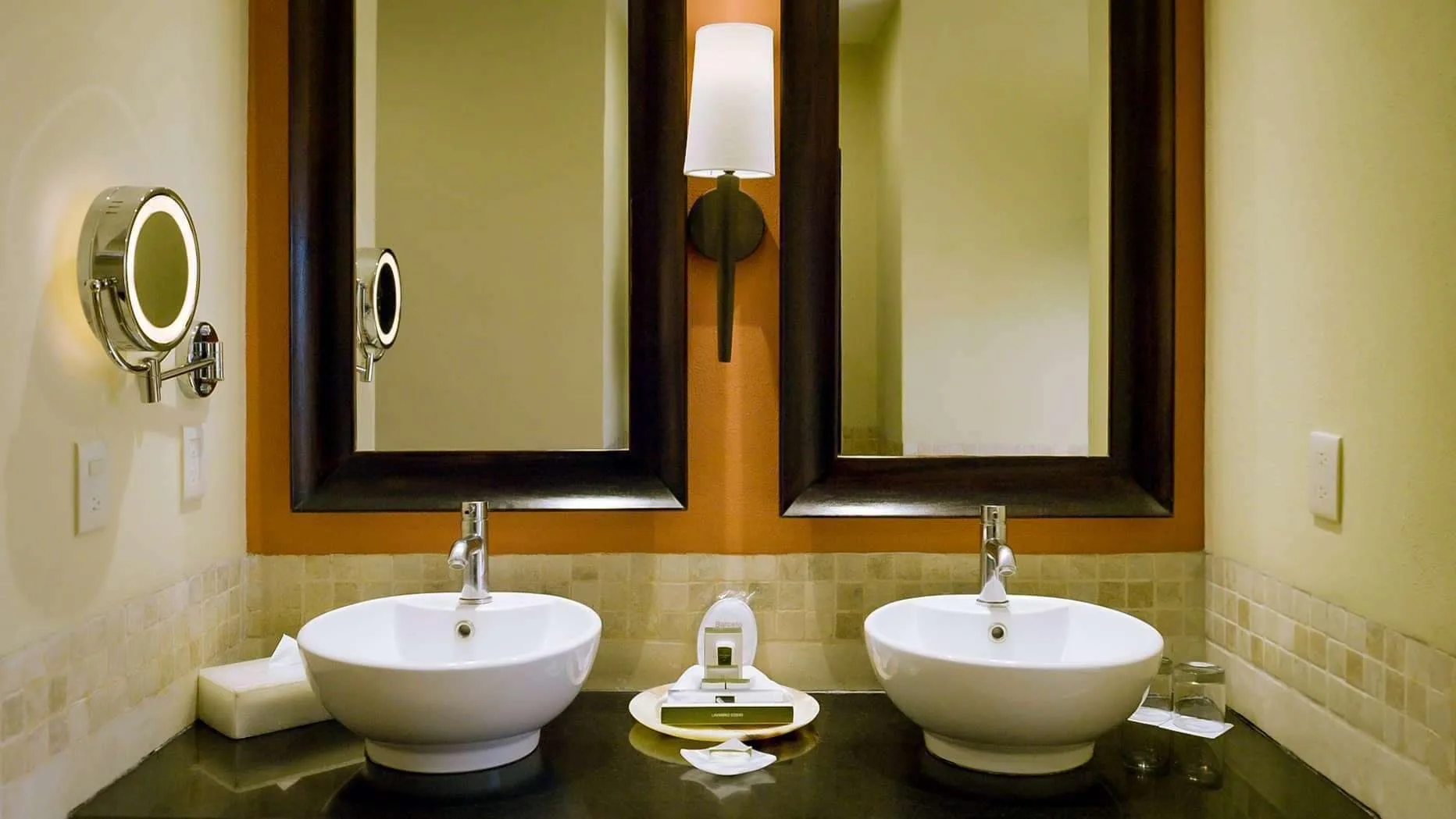 Grand Master Suite bathroom vanity with two vessel sinks at Barceló Puerto Vallarta.