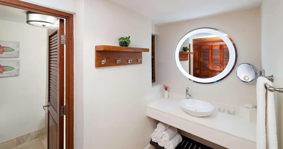 Bathroom vanity in a two-bedroom family room at Beaches Negril Resort.