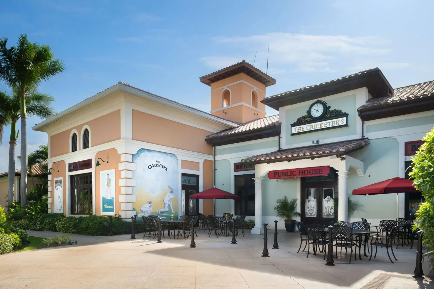 Public house exterior with patio seating at Beaches Turks & Caicos.