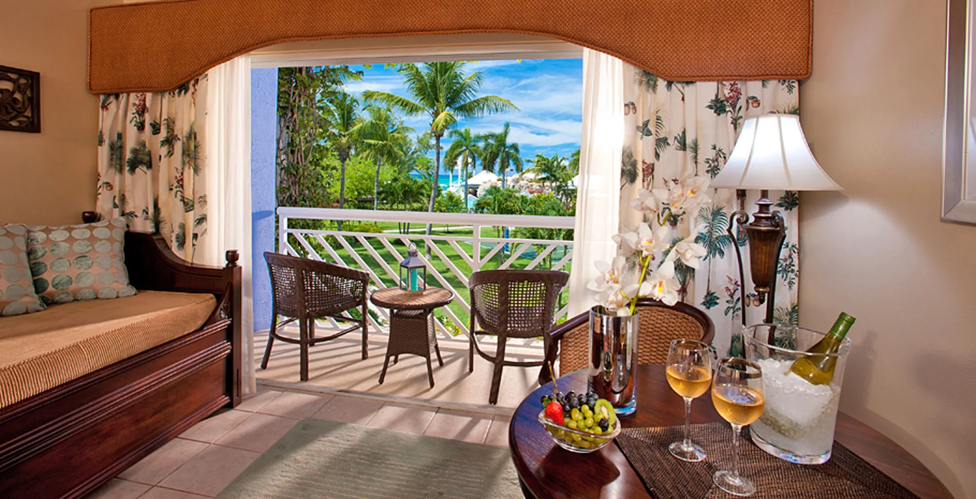 Caribbean Honeymoon Luxury Concierge Suite sitting area and balcony at Beaches Turks & Caicos.
