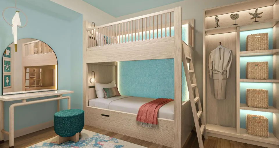 Bunk beds and vanity in a Treasure Beach suite at Beaches Turks & Caicos.