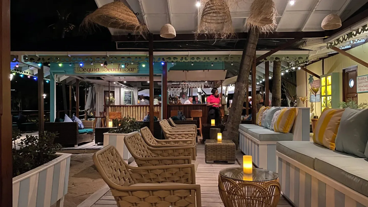 Evening lounge seating at Bequia Beach Hotel at Bequia Beach Hotel.