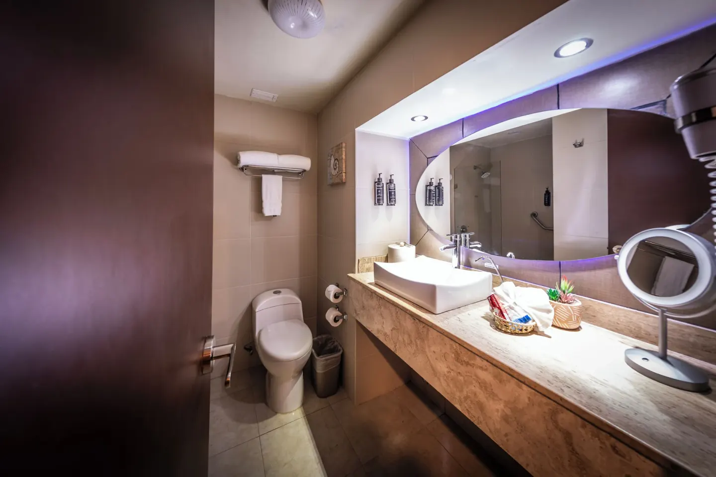 Select Room bathroom with vanity, toilet, and shower at Binniguenda Huatulco & Beach Club.
