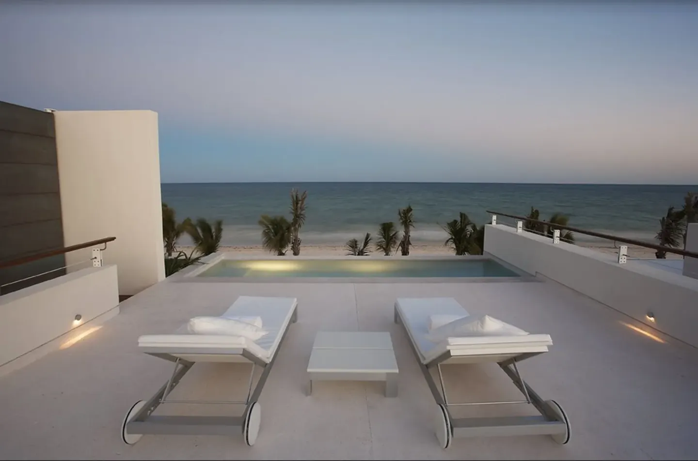 Rooftop terrace with loungers and plunge pool at Blue Diamond Luxury Boutique.