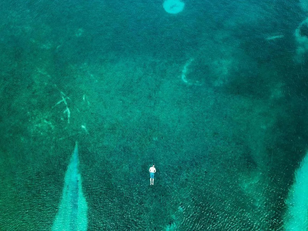 Snorkeler floating over clear turquoise water at Bolongo Bay Beach Resort.