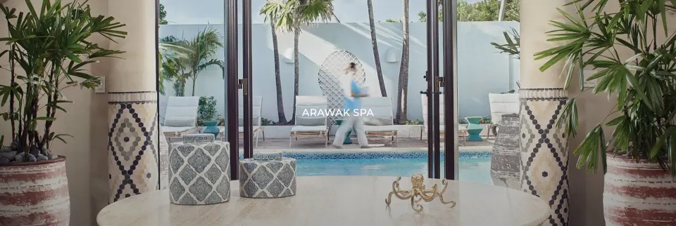 Spa entrance with courtyard pool at Cap Juluca, Anguilla by Guerlain.