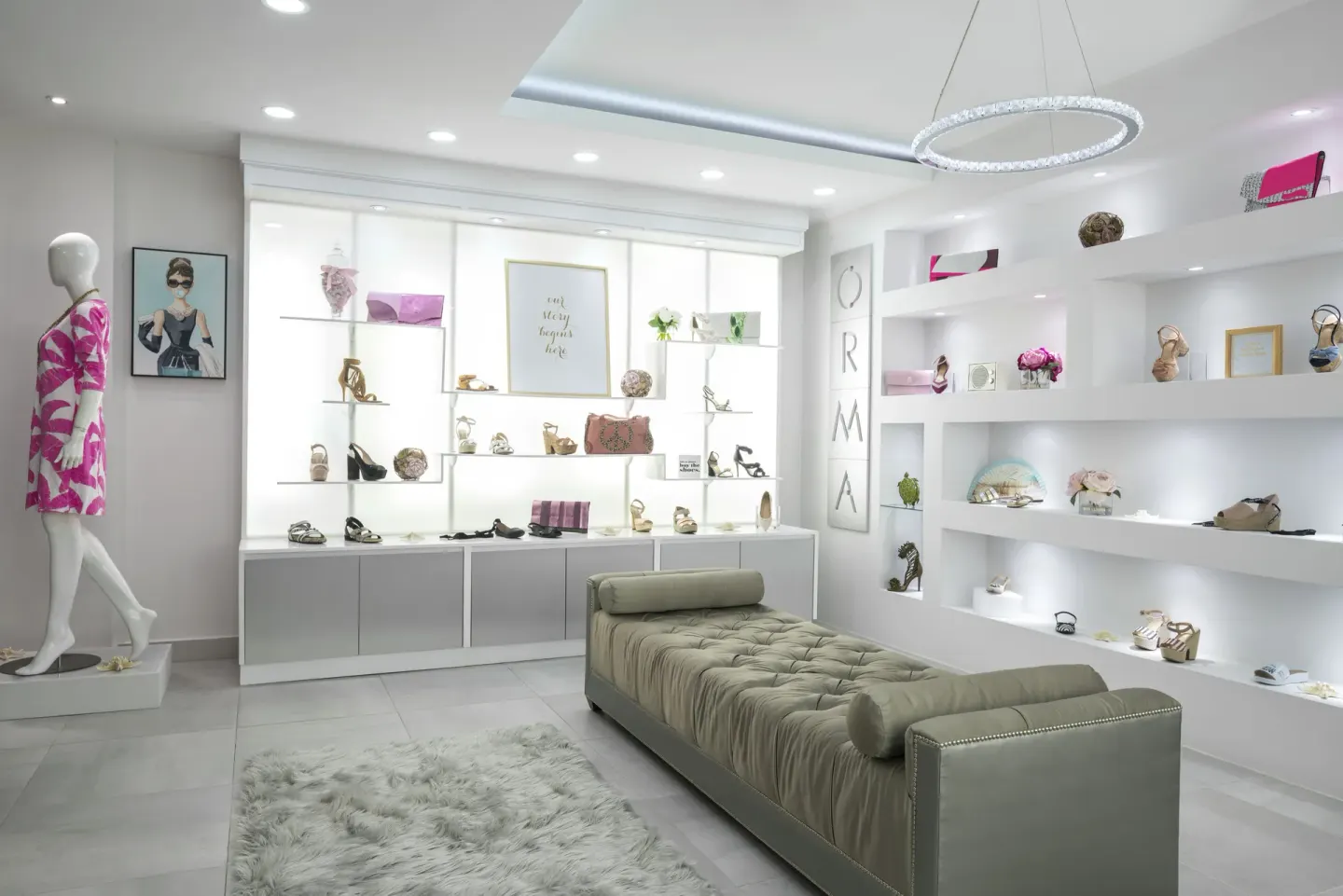 Bright boutique display with shoes and accessories at Caribe Hilton.