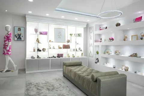 Bright boutique display with shoes and accessories at Caribe Hilton.