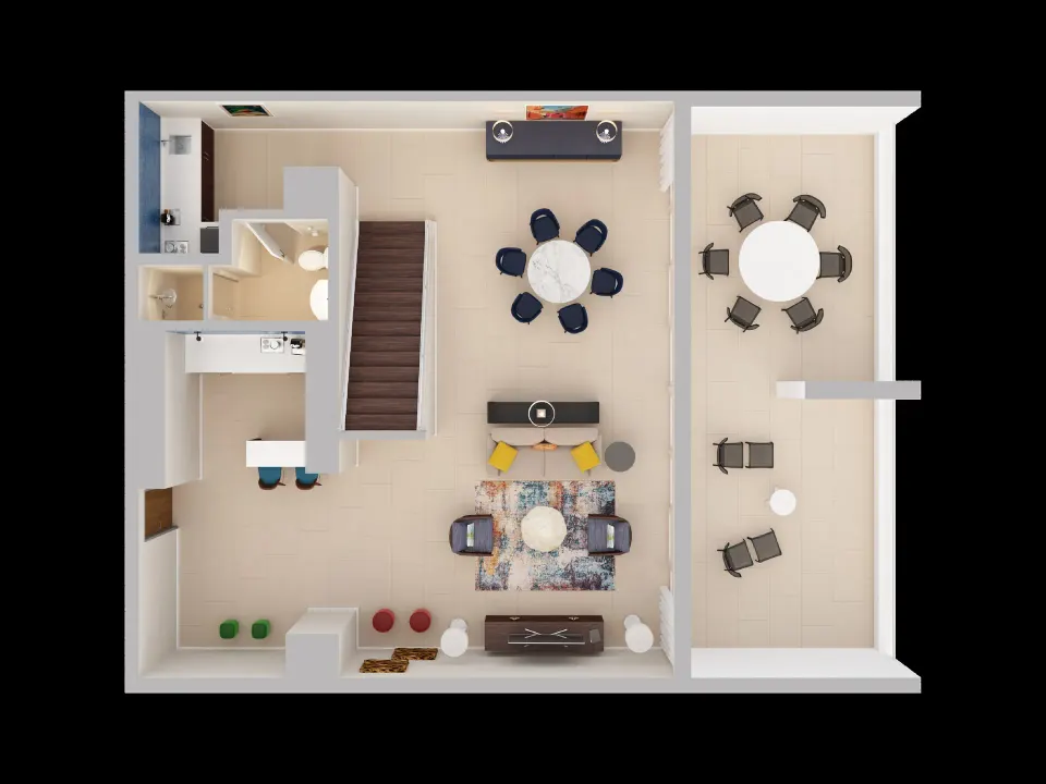 Lower-level floor plan of a two-bedroom bi-level premium suite at Caribe Hilton.