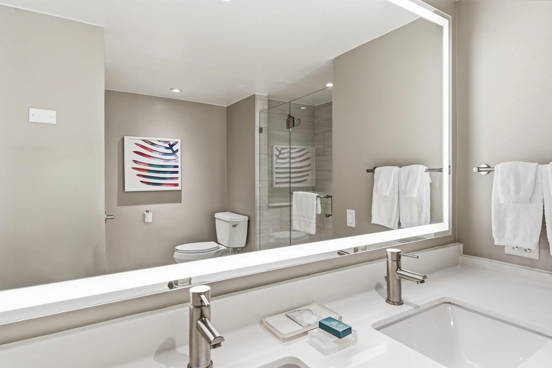 Premium Suite bathroom double vanity and mirror at Caribe Hilton.