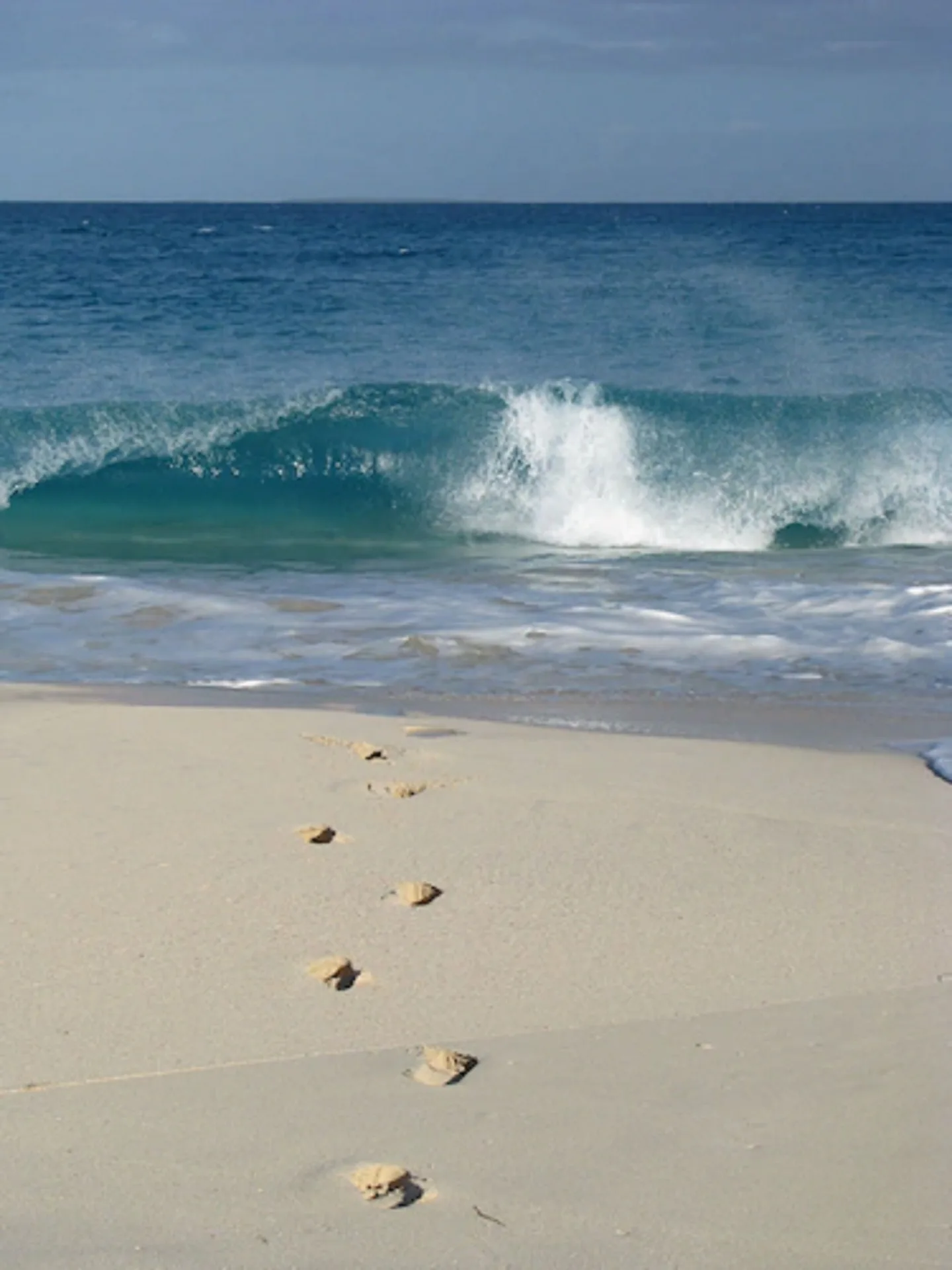 Footprints lead toward a breaking wave on the beach at Carimar Beach Club.