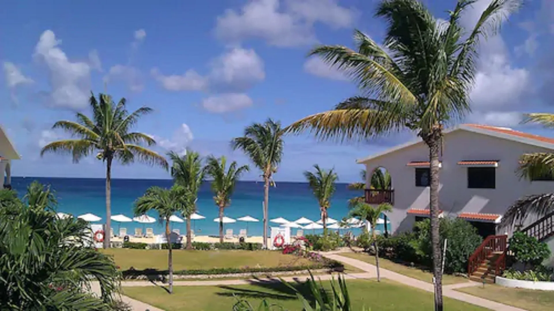 Palm-lined resort grounds lead to the beach and ocean at Carimar Beach Club.
